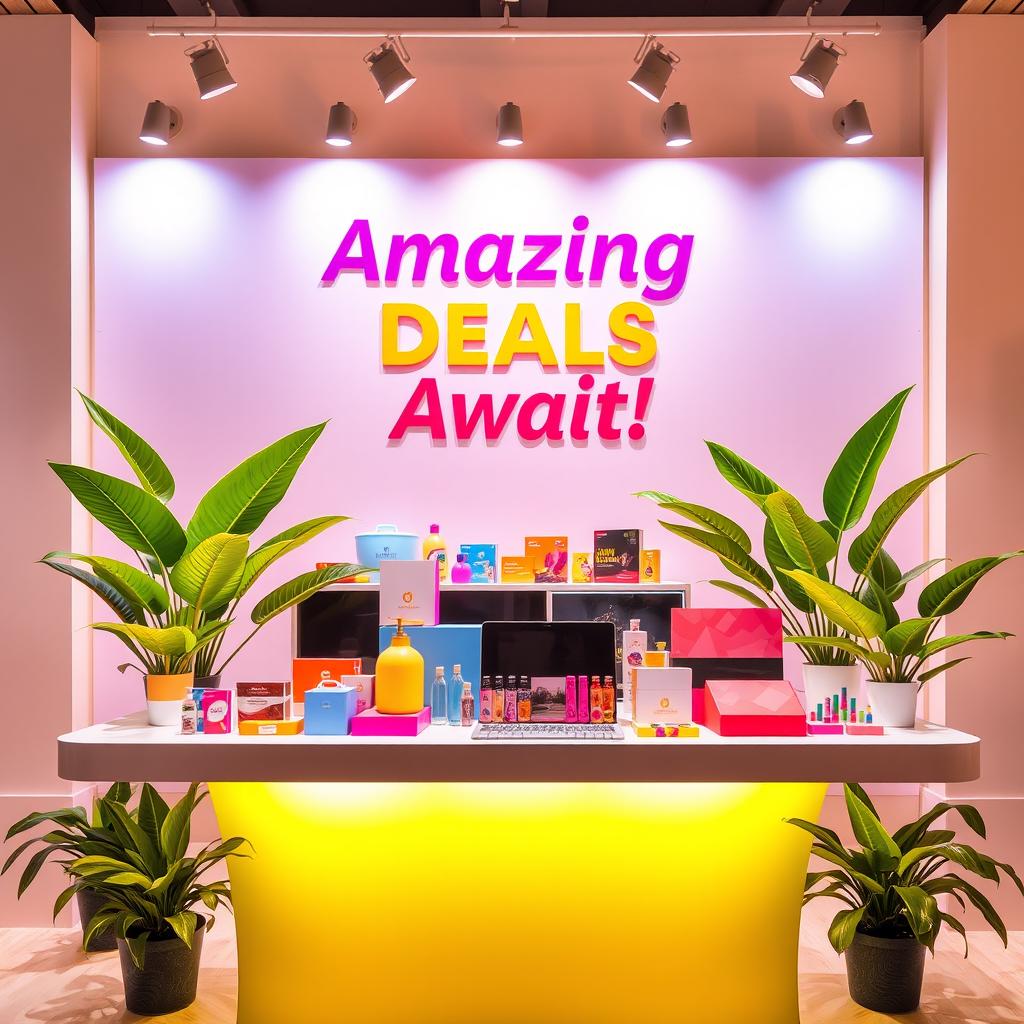 A vibrant and eye-catching promotional image featuring a beautifully arranged display of colorful products