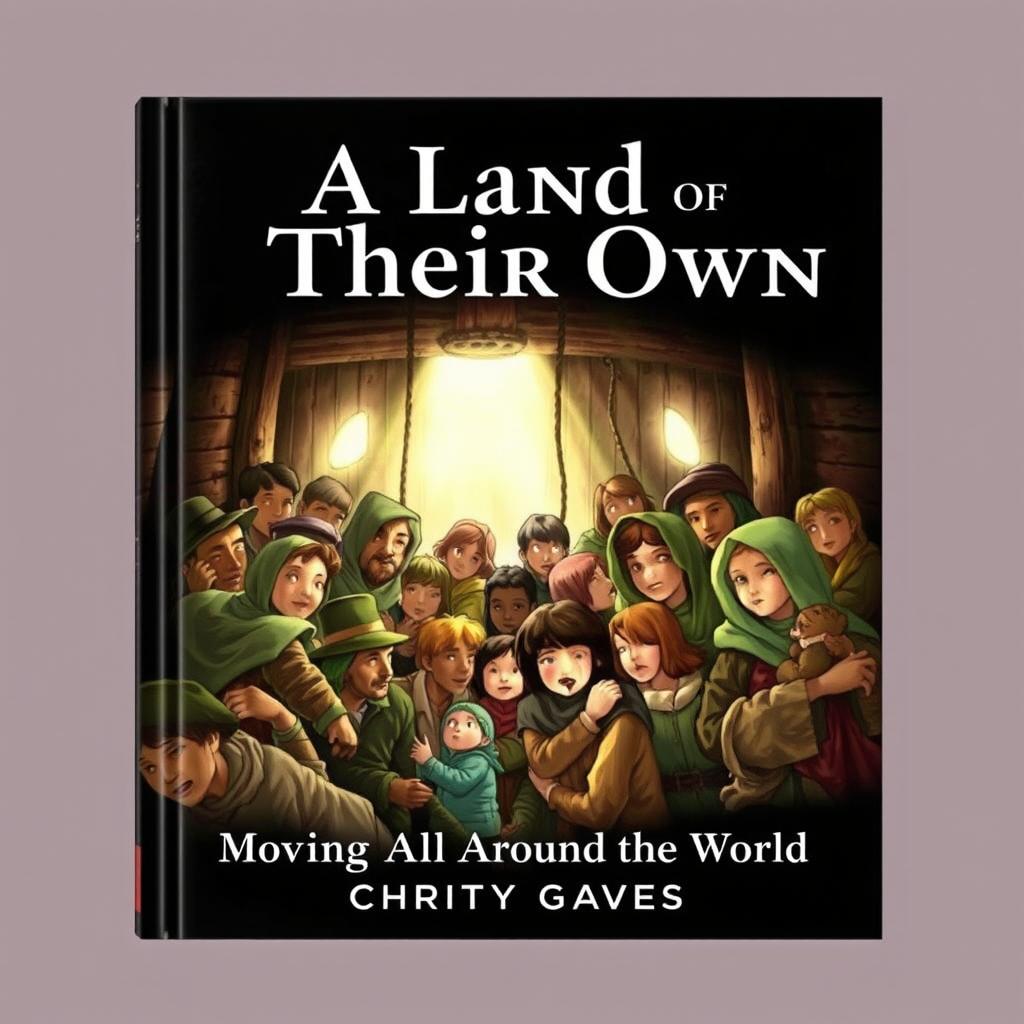 An illustrated book cover featuring a scene depicting 19th-century Irish immigrants inside a dimly lit wooden ship