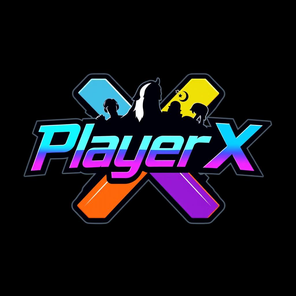 A stylish and modern logo featuring the name 'PlayerX', designed with a gaming theme that highlights elements from Fortnite