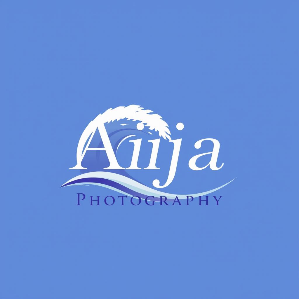 A logo design for 'Aija Photography' featuring a serene ocean or sea wave element