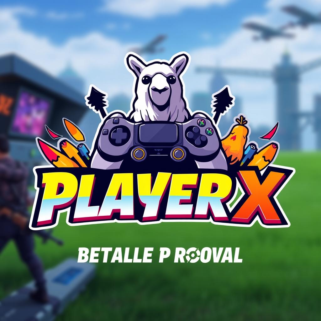 Logo design for social media that incorporates the name 'PlayerX' with a theme related to video games, specifically Fortnite
