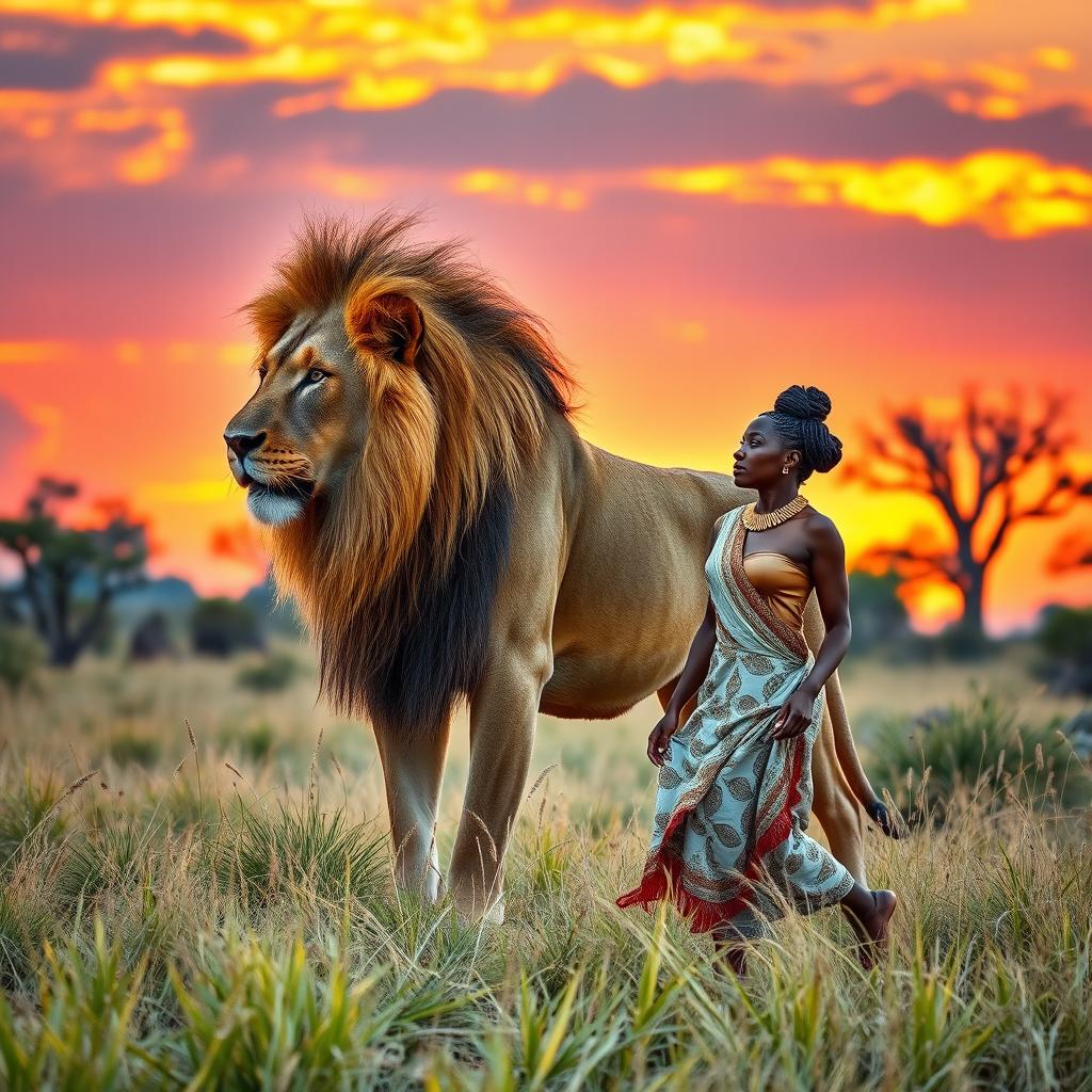 A powerful and majestic lion in a natural savanna setting, showcasing its strength and beauty