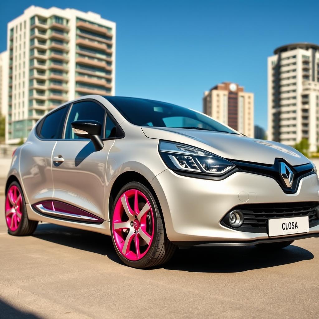 Stylish Renault Clio 2 with Fuchsia Pink Alloy Wheels in Urban Setting