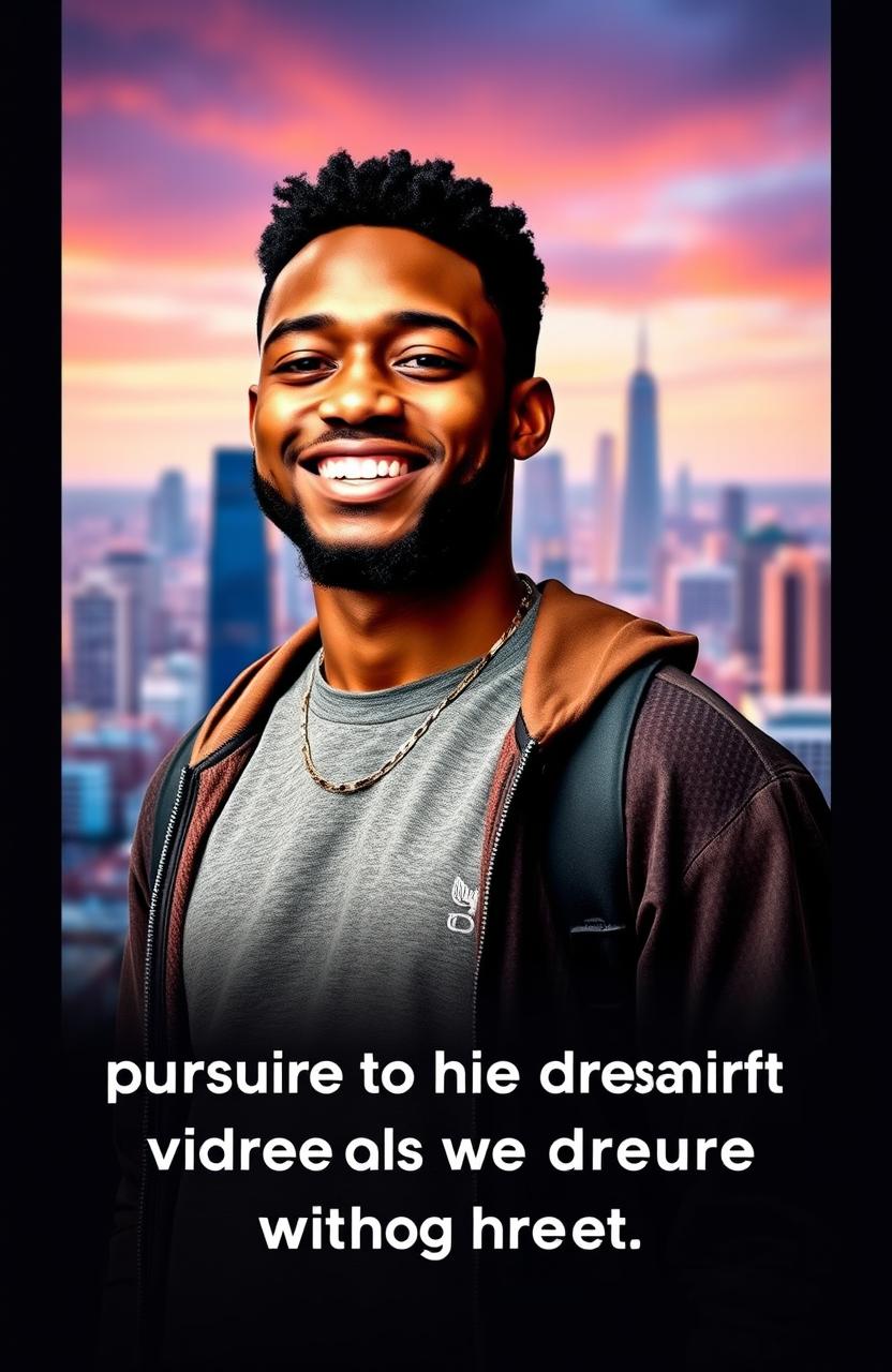 A portrait of a young Black man named Pahdi, radiating confidence and determination