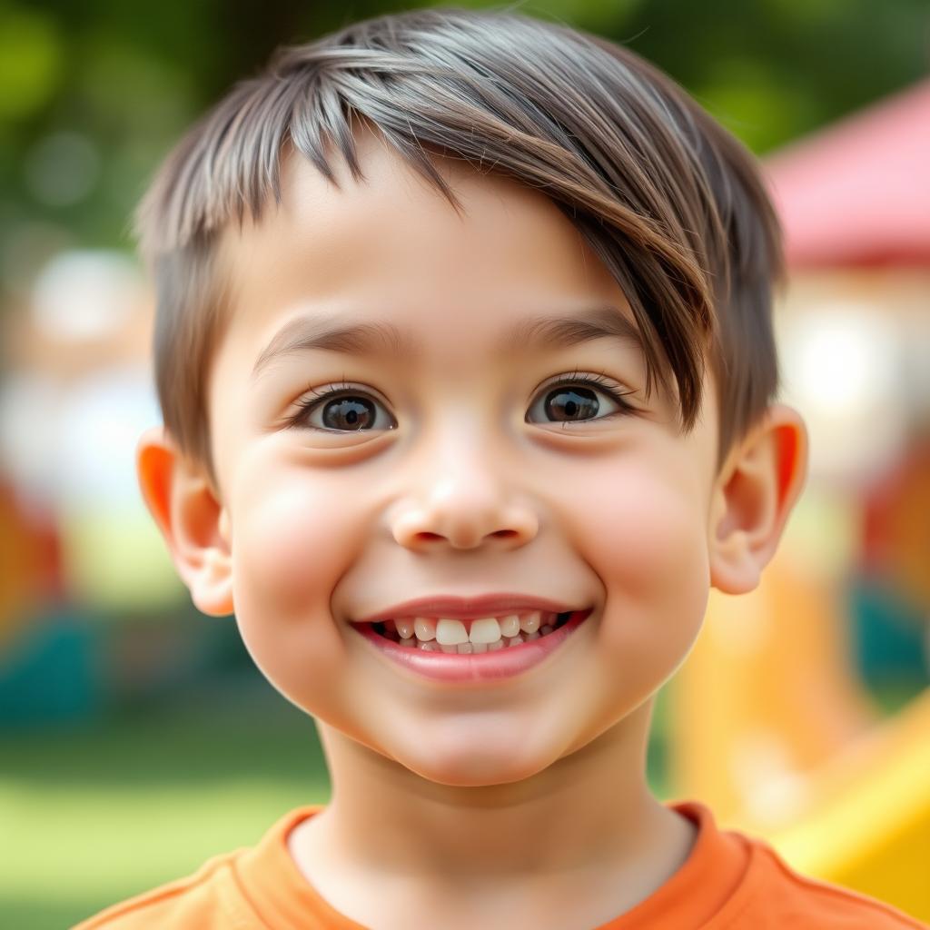 A cheerful 5-year-old boy with a slightly chubby but healthy build, featuring smooth white skin