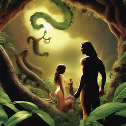 A high-quality digital art movie poster showcasing the Garden of Eden