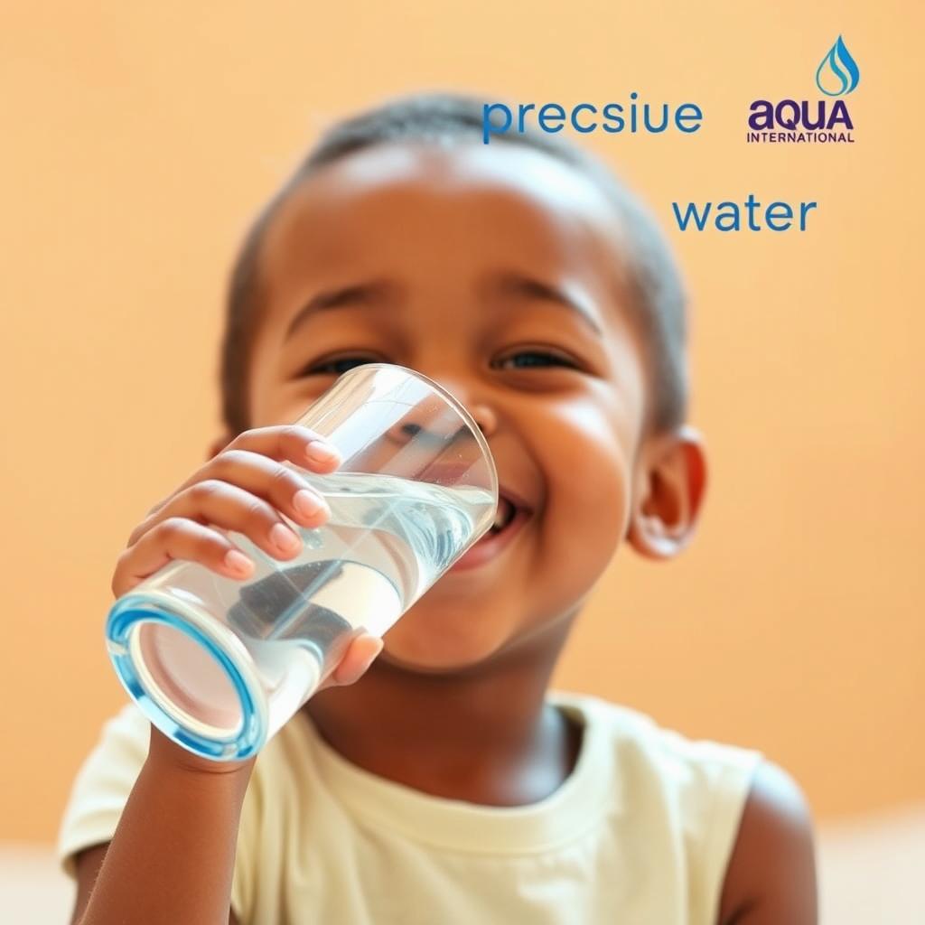 A heartwarming image capturing a child joyfully drinking clean water from a transparent glass