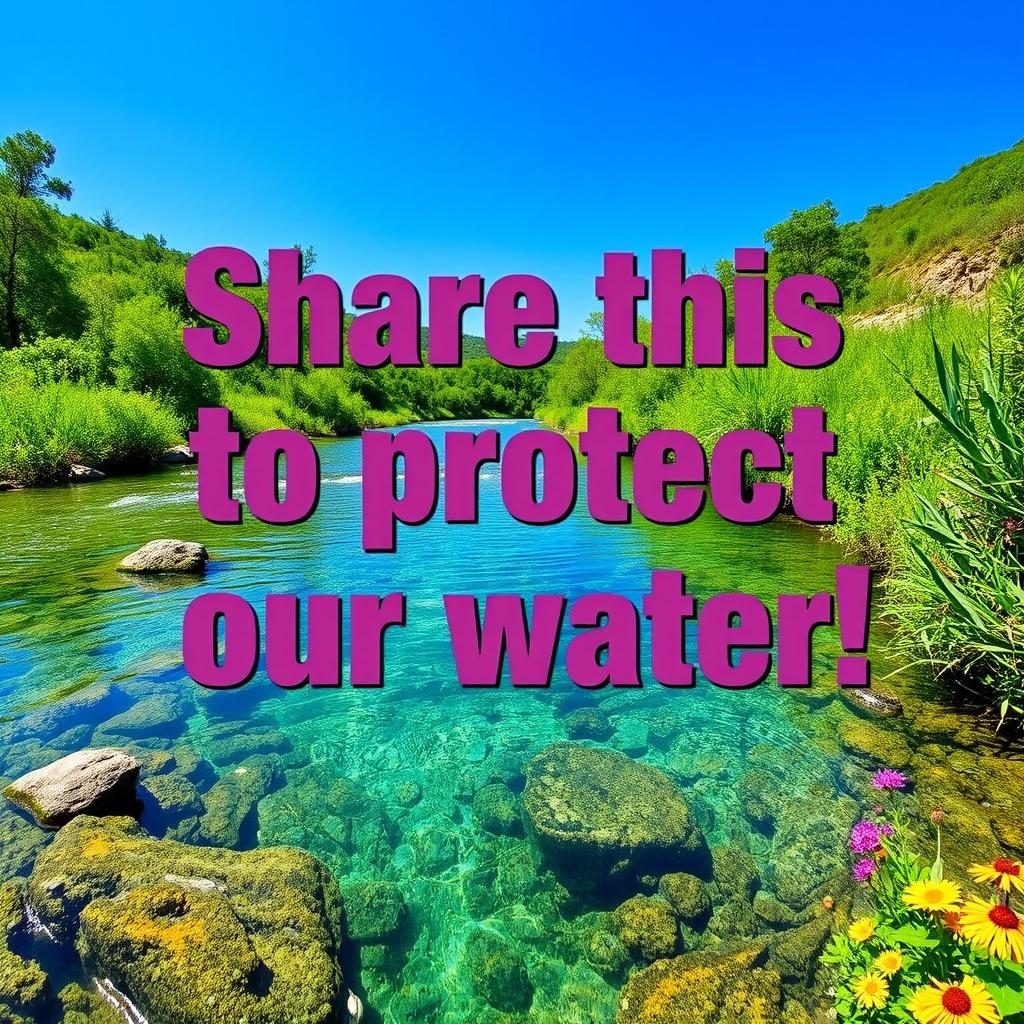A visually striking photo of a pristine watershed, showcasing crystal clear water surrounded by lush greenery and vibrant wildflowers
