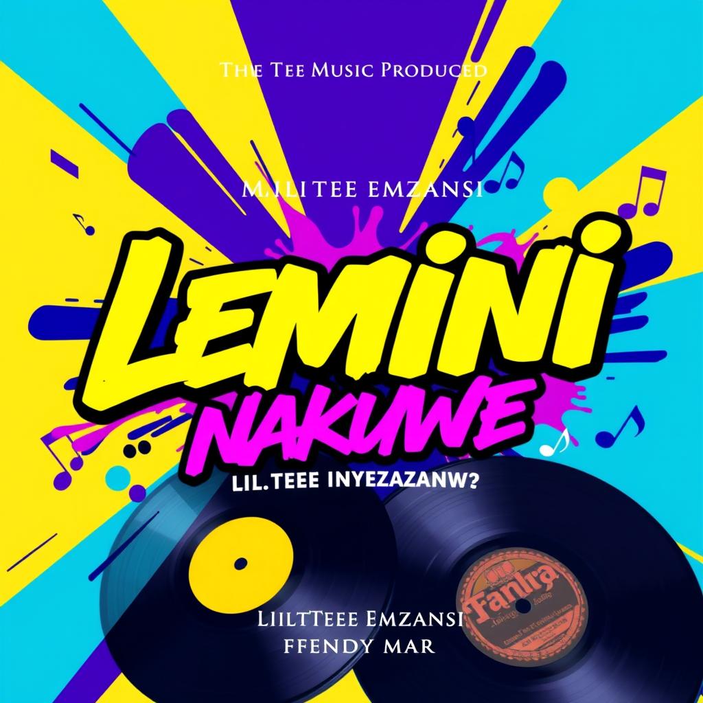 An artistic cover for a hip hop single titled 'Lemini Iyeza Nakuwe' by LilTee Emzansi, produced by Fendy Mar