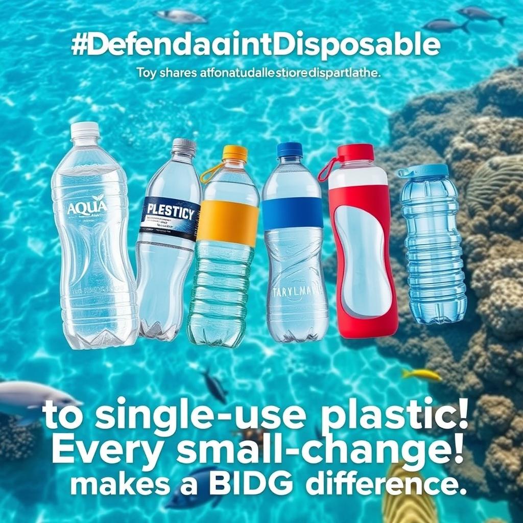 A visually striking, shareable image showcasing a dynamic transformation of plastic bottles morphing into clean, stylish reusable water containers