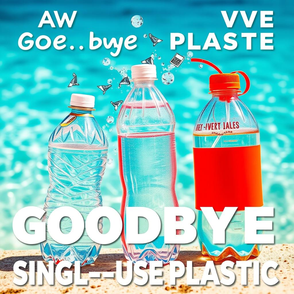 A visually striking and shareable image showcasing plastic bottles transforming into clean, reusable water containers