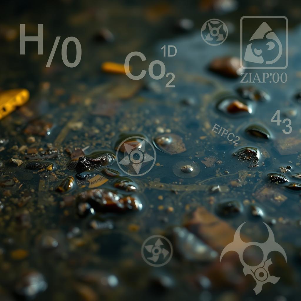 A close-up shot of contaminated water, illustrating murky, polluted liquid with visible debris and discoloration