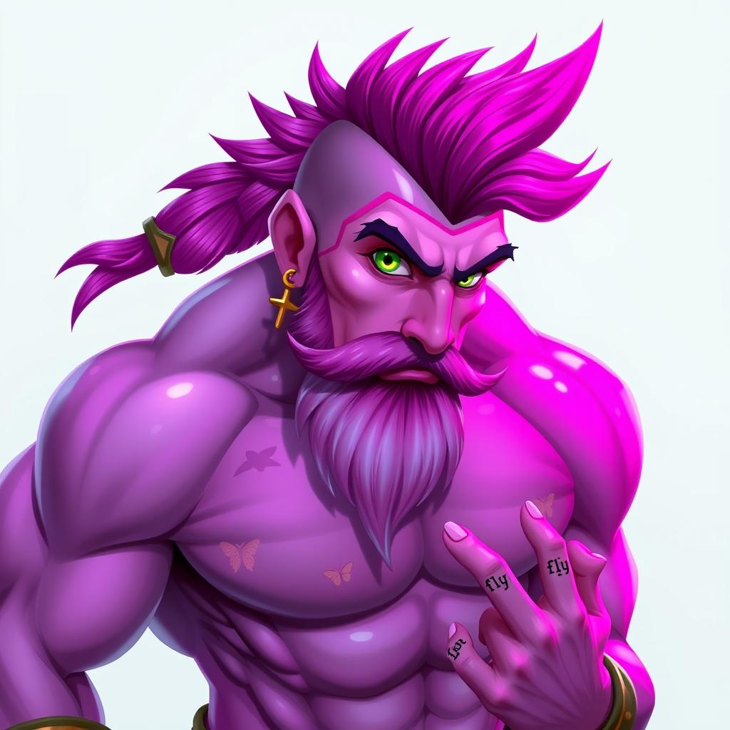 A muscular D&D genie with a vibrant fluorescent pink skin that fades to white