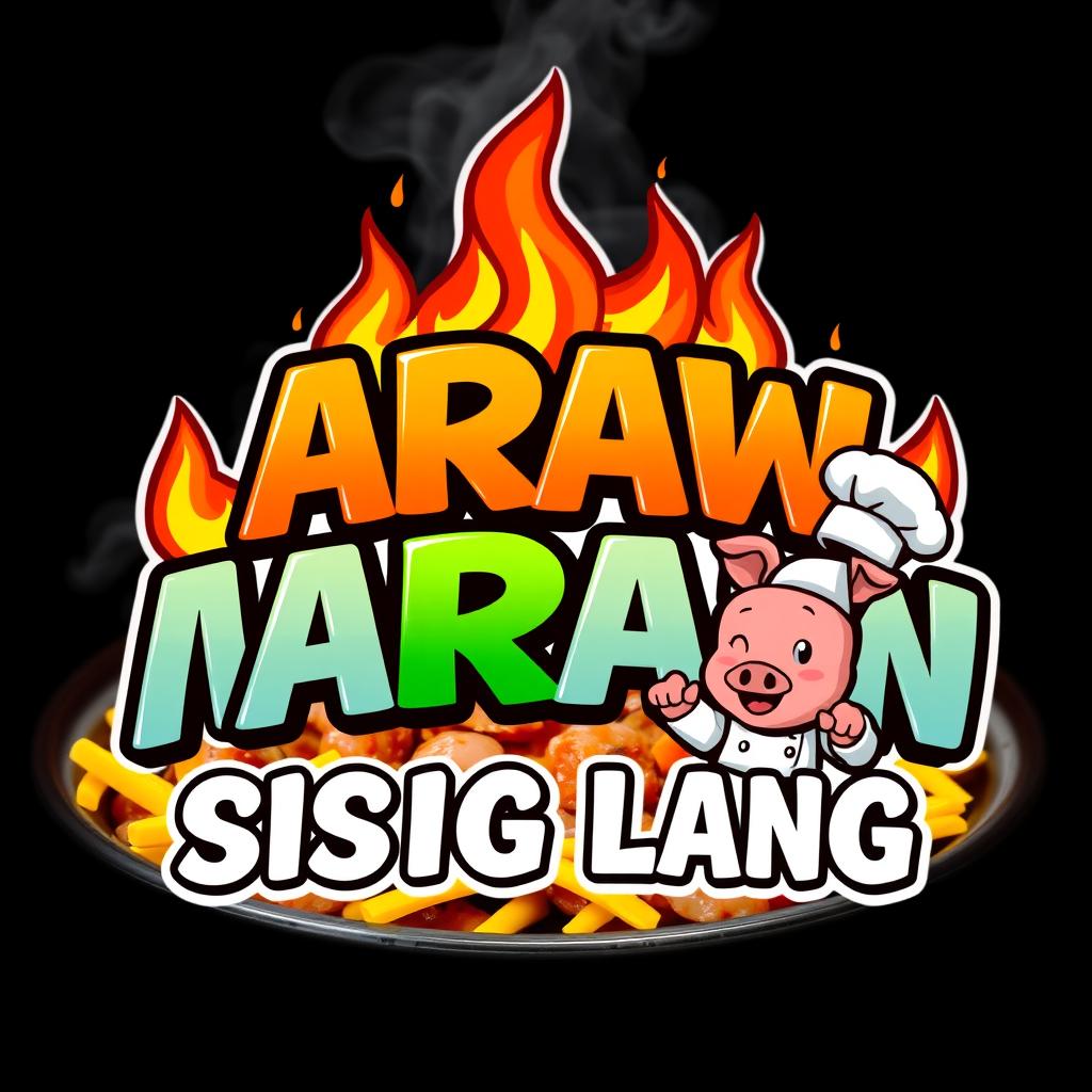 A colorful and engaging food logo design that features the name 'ARAW ARAW SISIG LANG' prominently