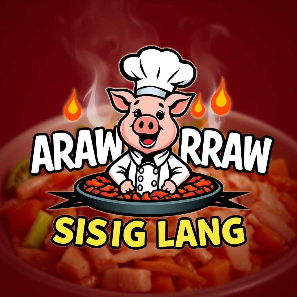 A dynamic food logo that prominently displays the name 'ARAW ARAW SISIG LANG'