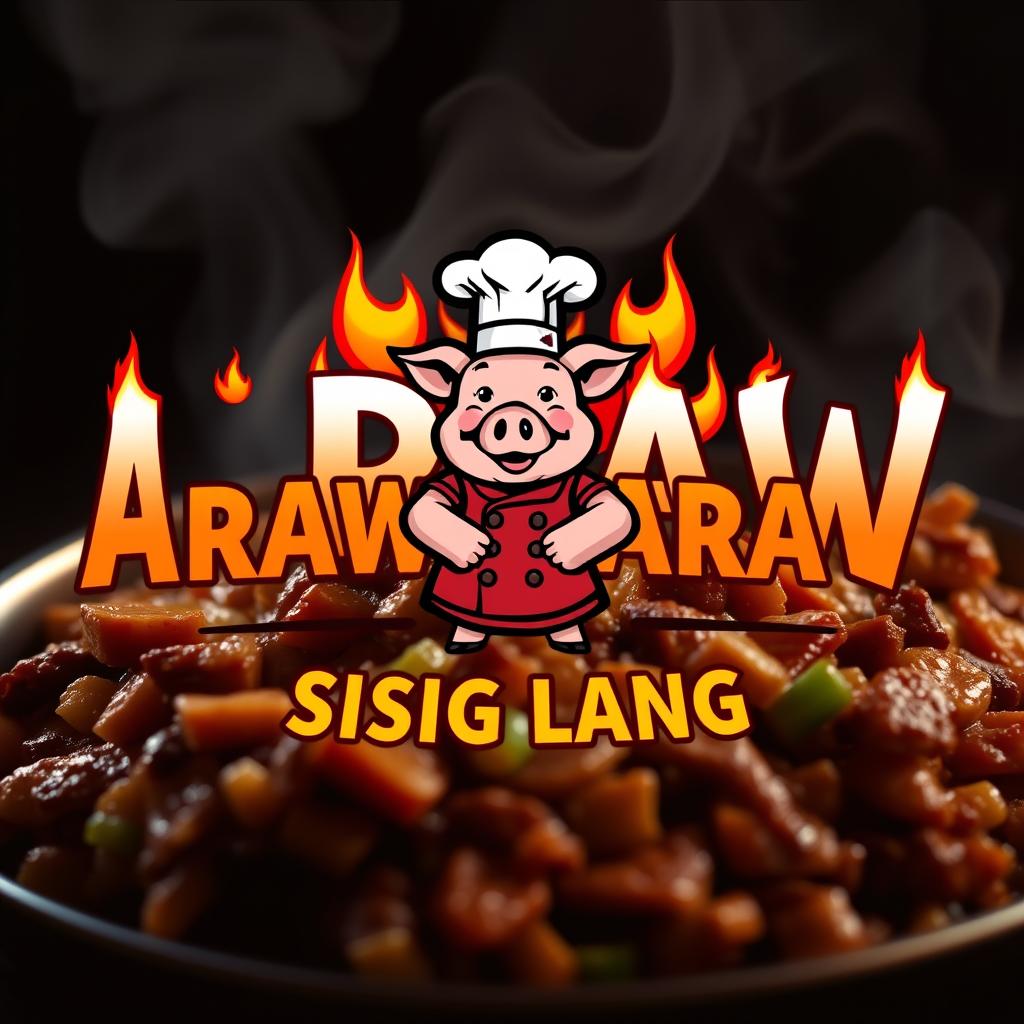 An eye-catching food logo featuring the name 'ARAW ARAW SISIG LANG' prominently displayed
