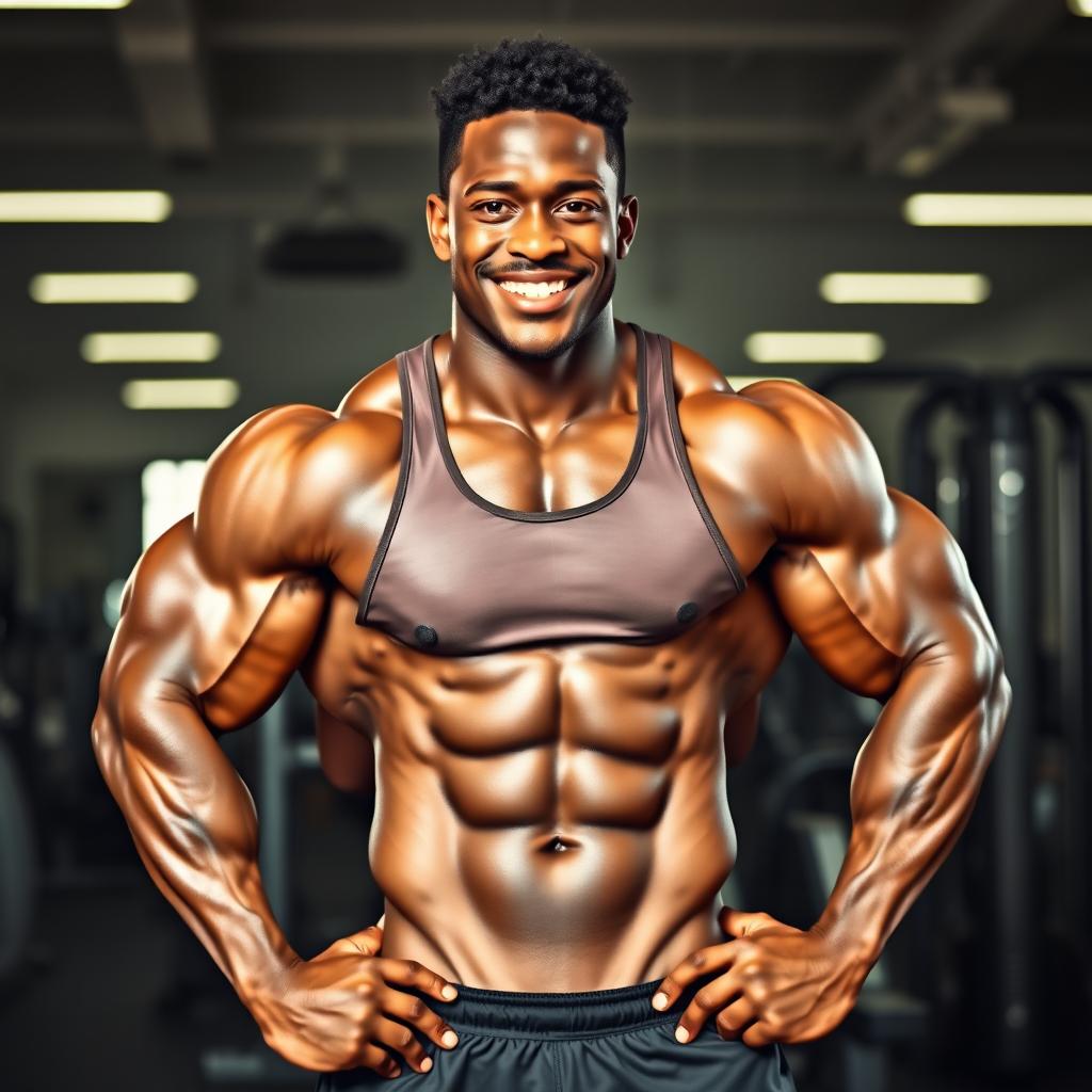 A handsome black bodybuilder showcasing his impressive physique