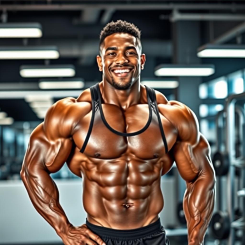 A handsome black bodybuilder showcasing his impressive physique