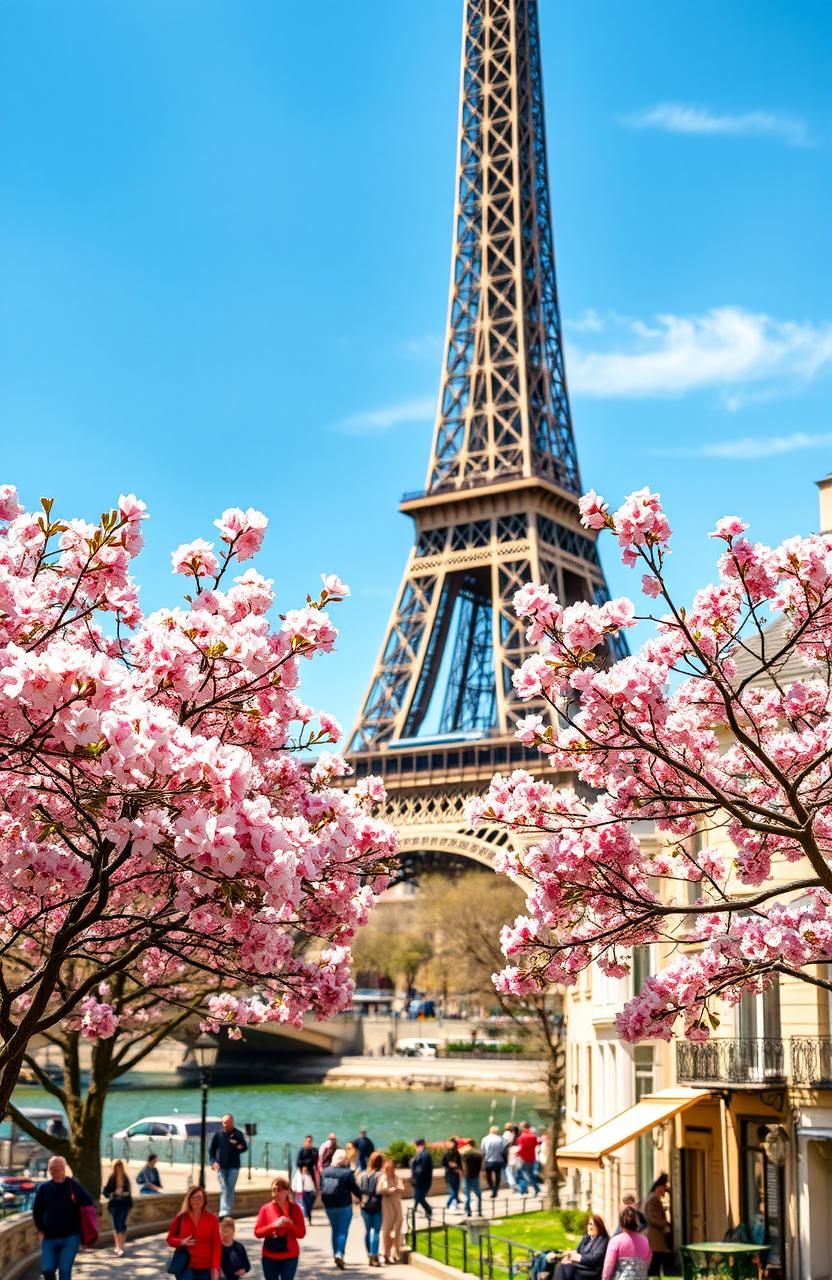 A beautiful view of the Eiffel Tower, showcasing its iconic iron lattice structure amidst a clear blue sky