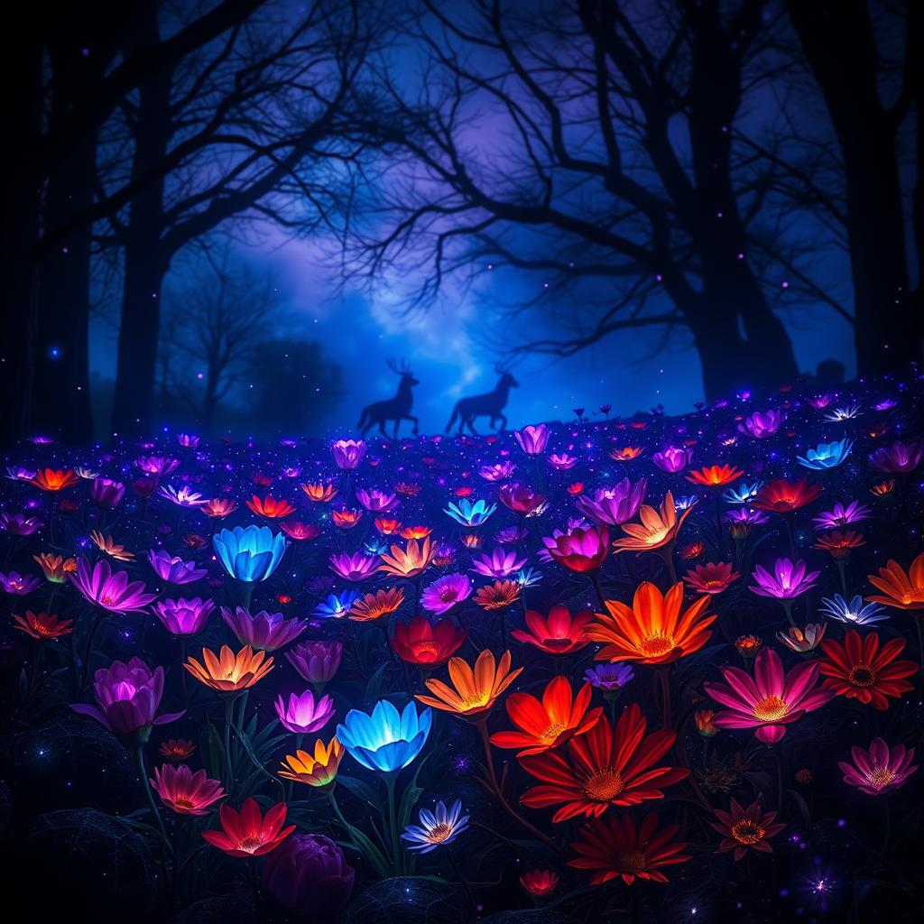 A mystical place filled with vibrant, colorful flowers, each flower radiating an aura of wisdom and knowledge