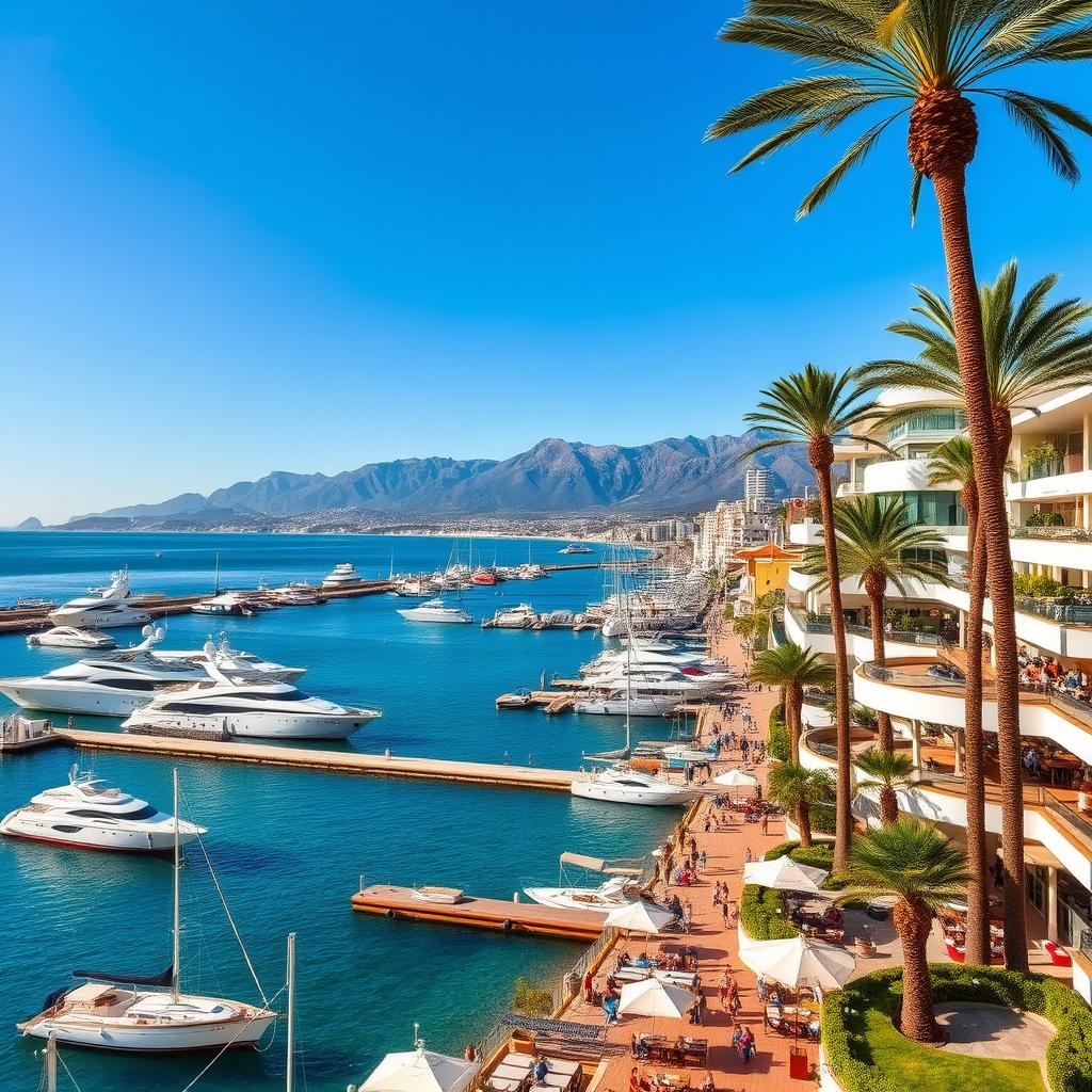 A stunning view of Marbella, Spain, showcasing its beautiful Mediterranean coastline with crystal clear blue waters