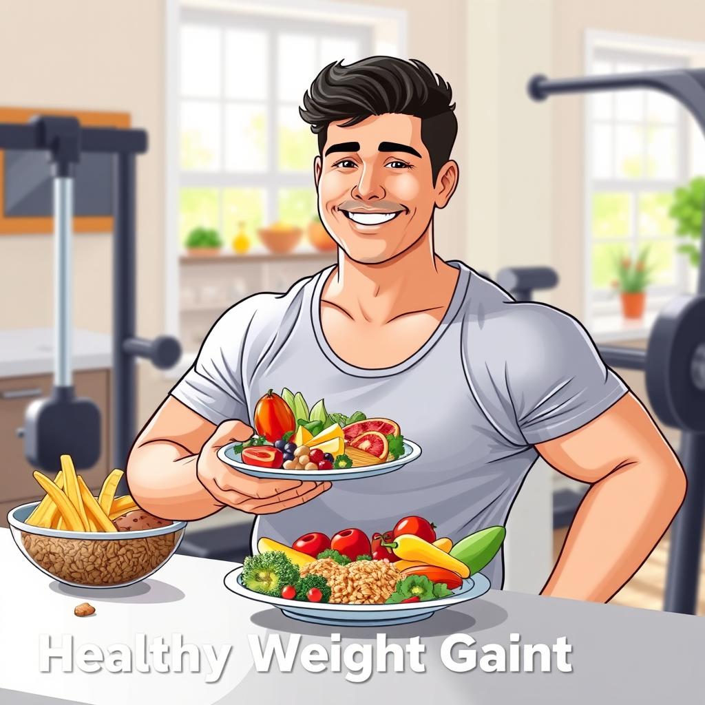 A visually striking illustration of a person gaining weight, showcasing healthy weight gain through balanced diet and fitness