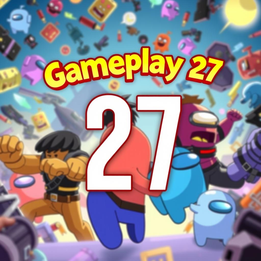 An engaging YouTube thumbnail for a gameplay video titled 'Gameplay 27', featuring animated graphics inspired by Among Us