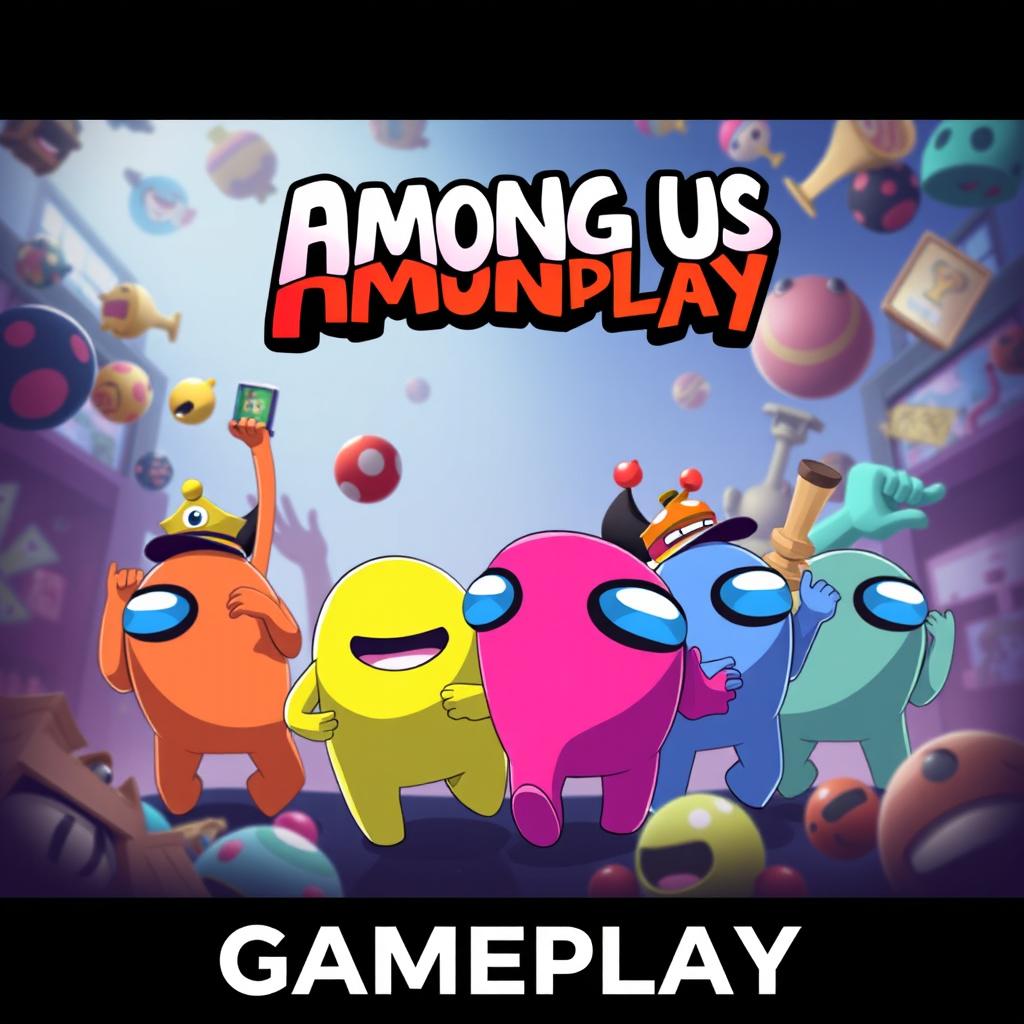 An engaging YouTube thumbnail for a gameplay video titled 'Gameplay 26', featuring vibrant, animated graphics inspired by Among Us