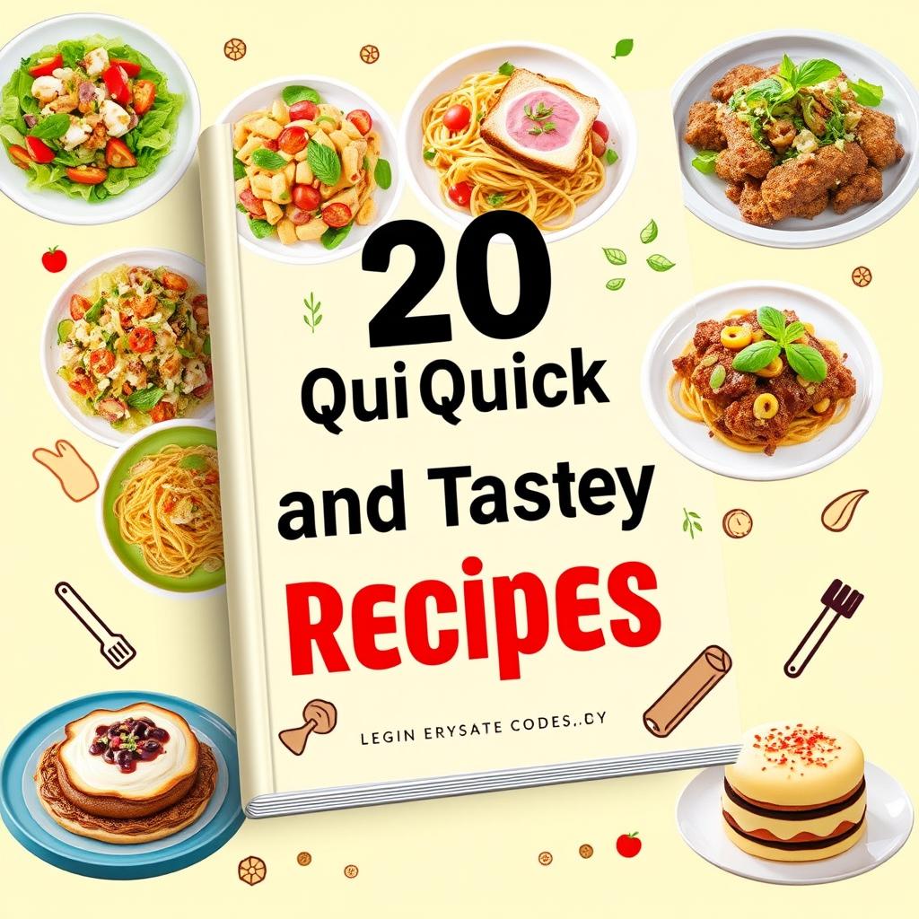 A vibrant and enticing ebook cover design featuring a collage of 20 delicious, quick recipes