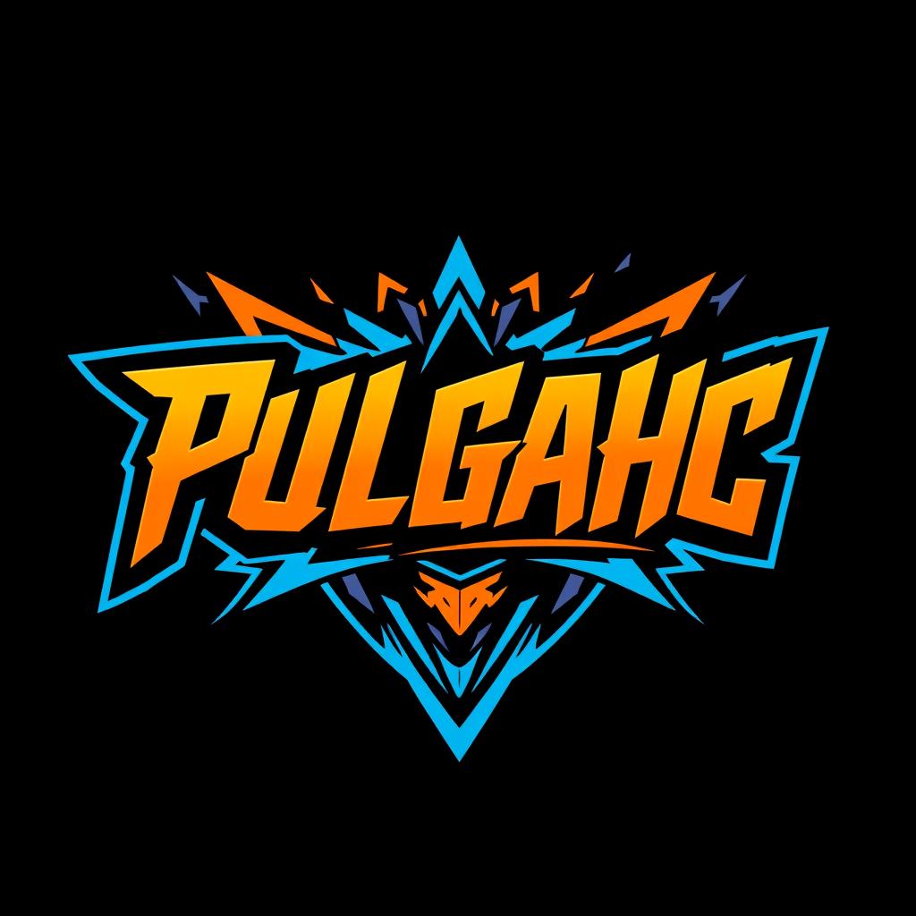 A dynamic and vibrant logo design for a gamer named 'Pulgahc' inspired by the theme of the popular video game Valorant