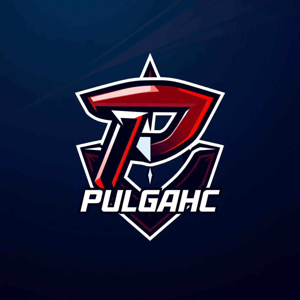 A bold and dynamic logo design for a gamer named 'Pulgahc', inspired by the aesthetics of Valorant