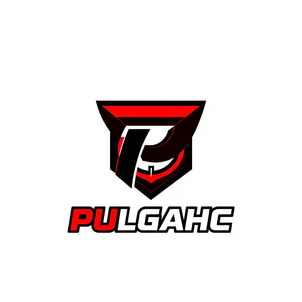 A captivating and modern logo design for a gamer named 'Pulgahc', influenced by the aesthetics of Valorant