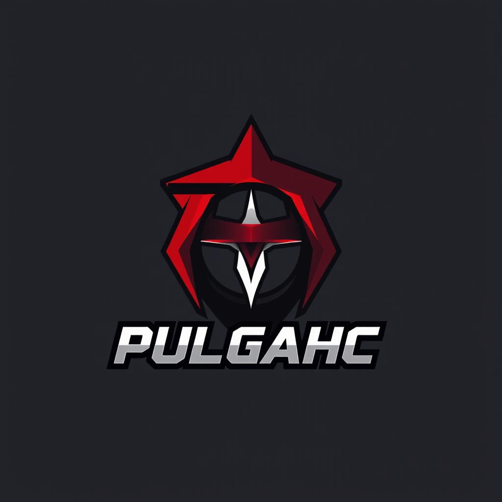 A sleek and modern logo design for a gamer named 'Pulgahc', inspired by the visuals of Valorant