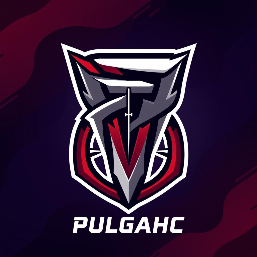 A cutting-edge logo design for a gamer named 'Pulgahc', infused with the vibrant aesthetics of Valorant