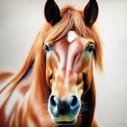 A meticulously crafted coloured pencil drawing of a horse's face, capturing every detail with the highest quality