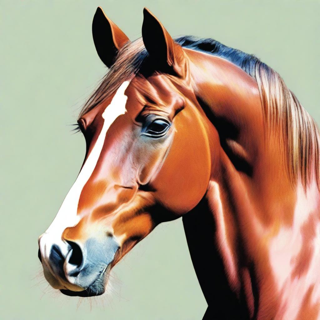 A meticulously crafted coloured pencil drawing of a horse's face, capturing every detail with the highest quality