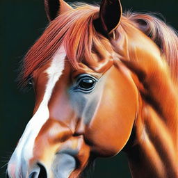 A meticulously crafted coloured pencil drawing of a horse's face, capturing every detail with the highest quality