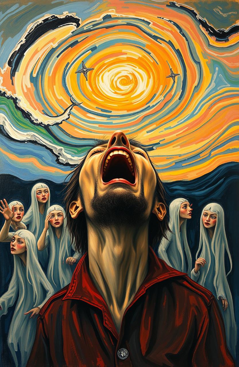 A dramatic and evocative painting representing the theme of transformation