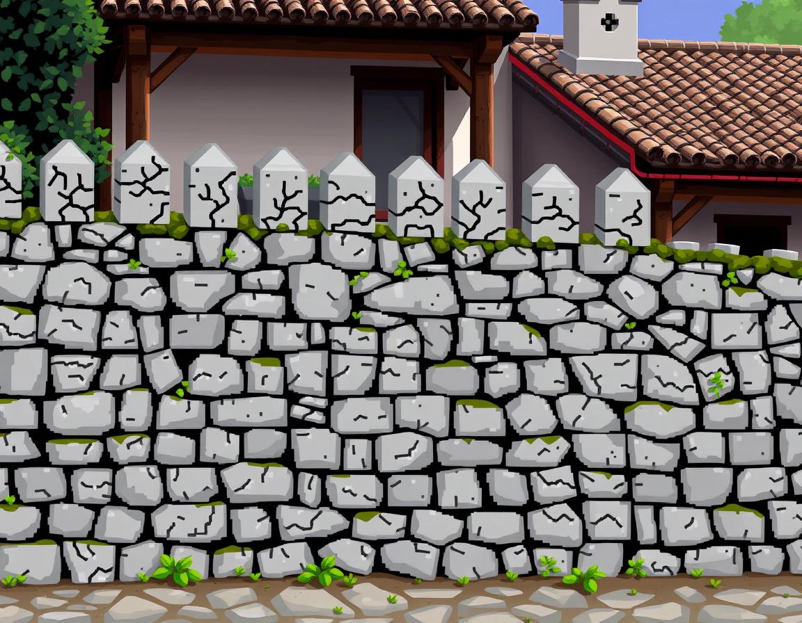 A medieval stone wall standing sturdy in front of a traditional Spanish house