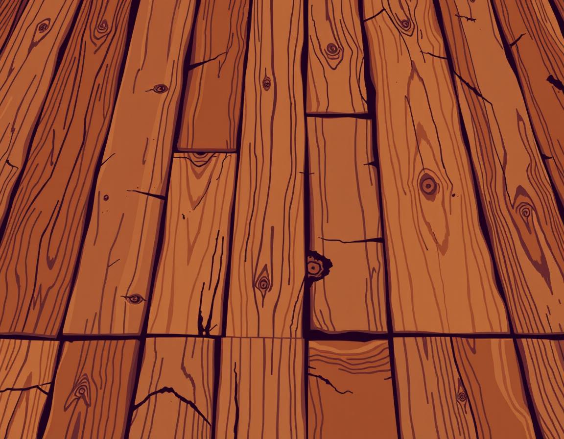 A vibrant pixellated style illustration of an old wooden floor, showcasing its rich, aged textures