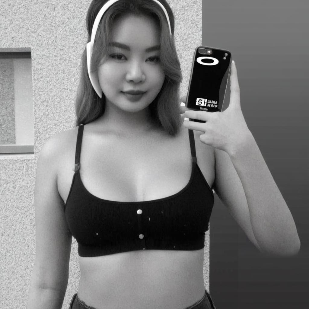  Vintage Black and White Selfie of a Young Woman in the Bathroom