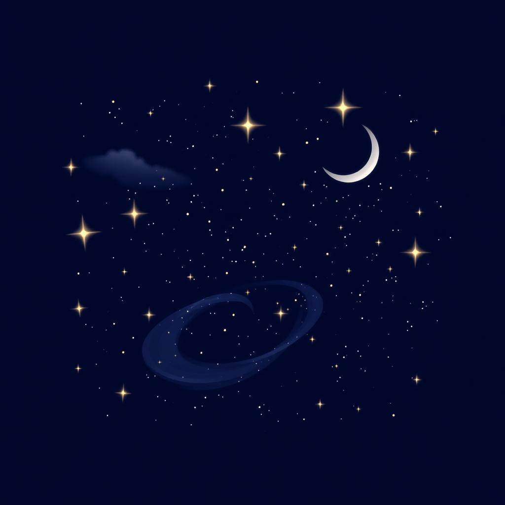 A digital artwork of a starry night sky, filled with bright, twinkling stars against a deep blue canvas