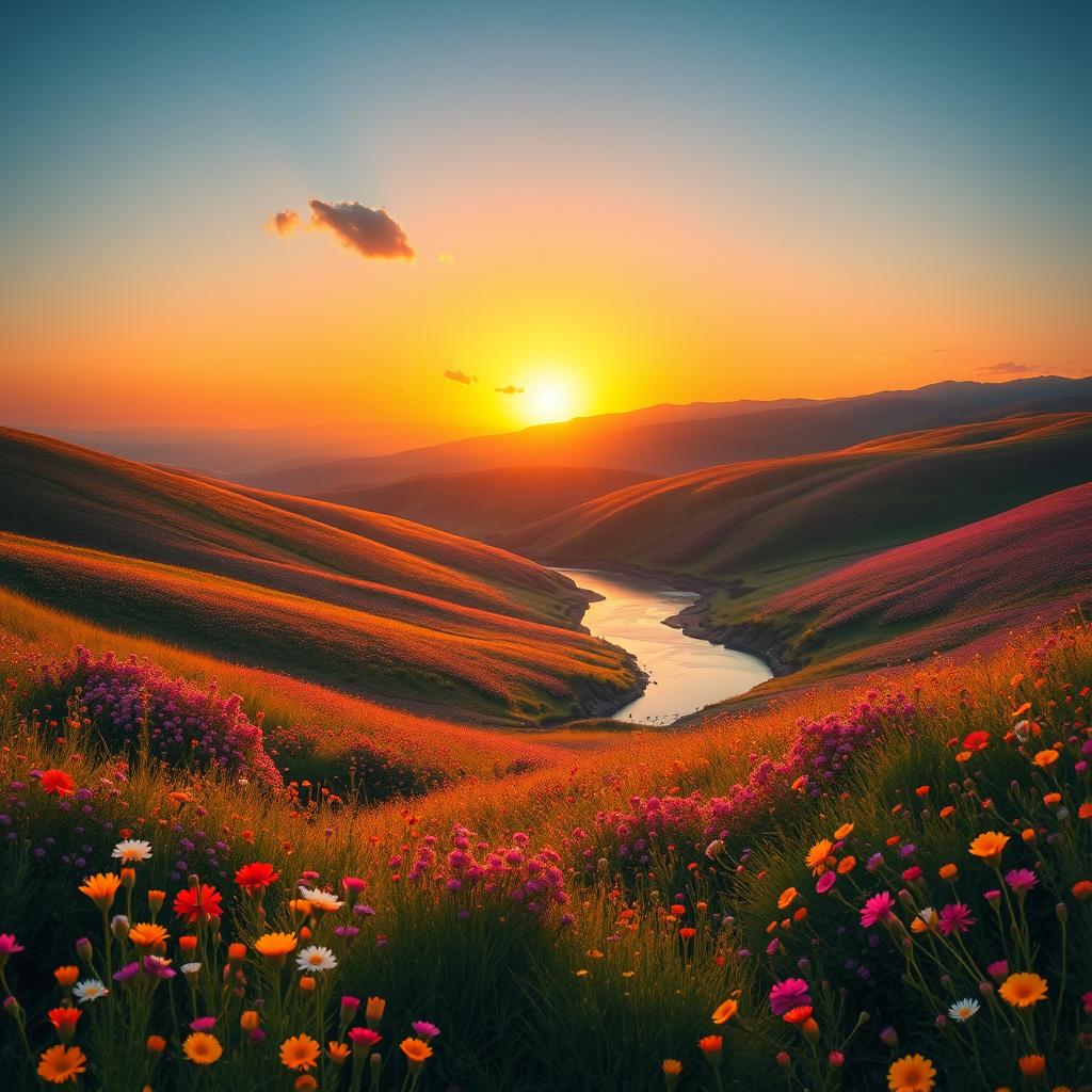 A beautifully designed laptop wallpaper featuring an ethereal landscape at sunset