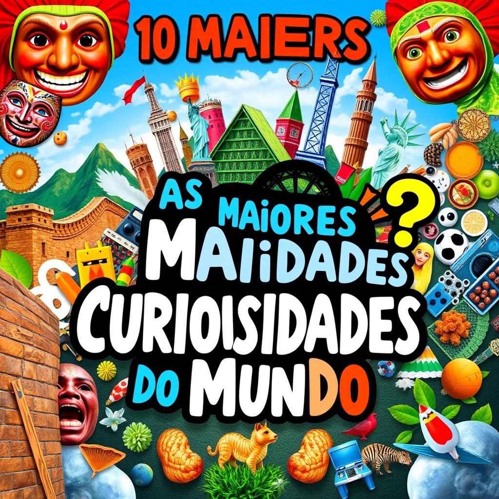 A visually striking YouTube channel cover for 'As 10 Maiores Curiosidades do Mundo'