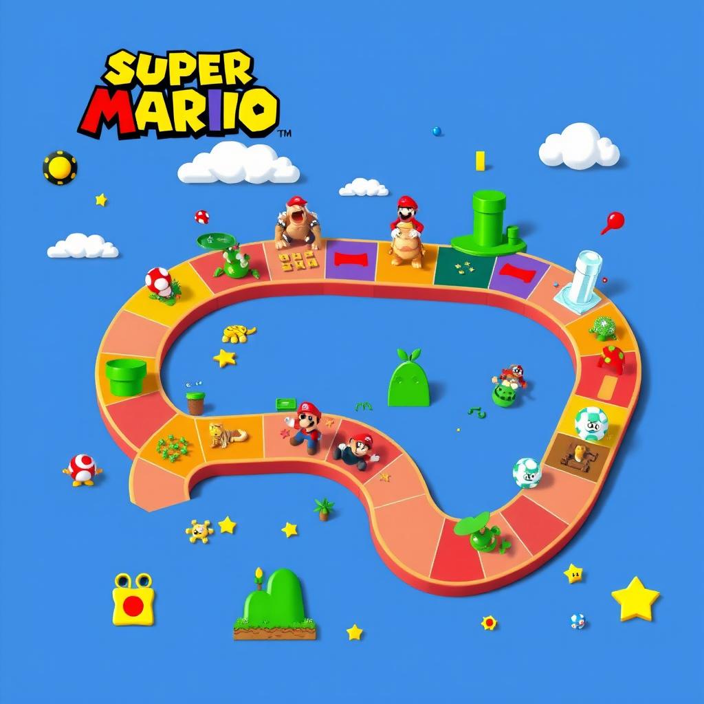 A colorful and engaging board game design themed around Super Mario Bros