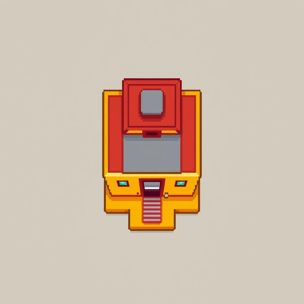 A small pixel art representation of a building viewed from the top, designed in vibrant yellow and red colors
