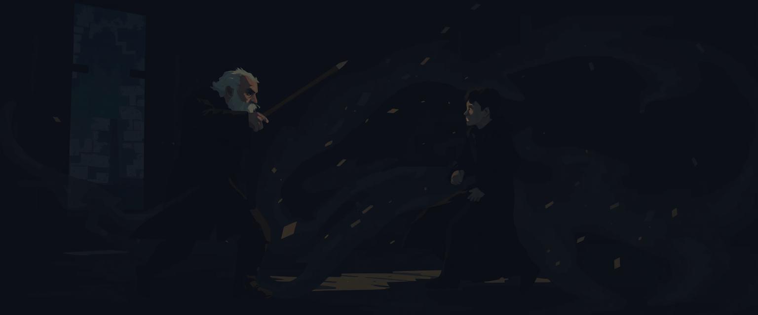 A dark scene representing a brawl in a dimly lit medieval European room