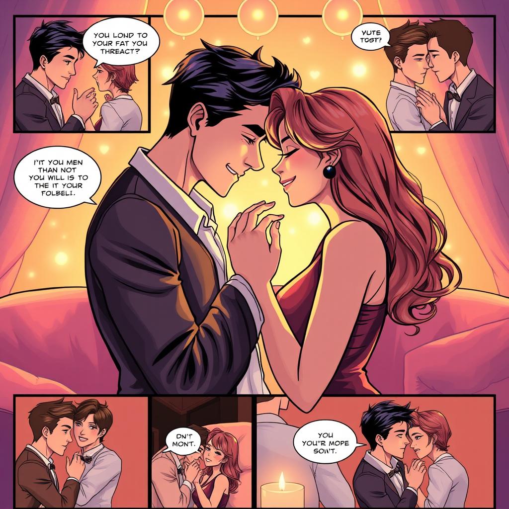 A visually captivating comic strip depicting romantic and playful interactions between two adults