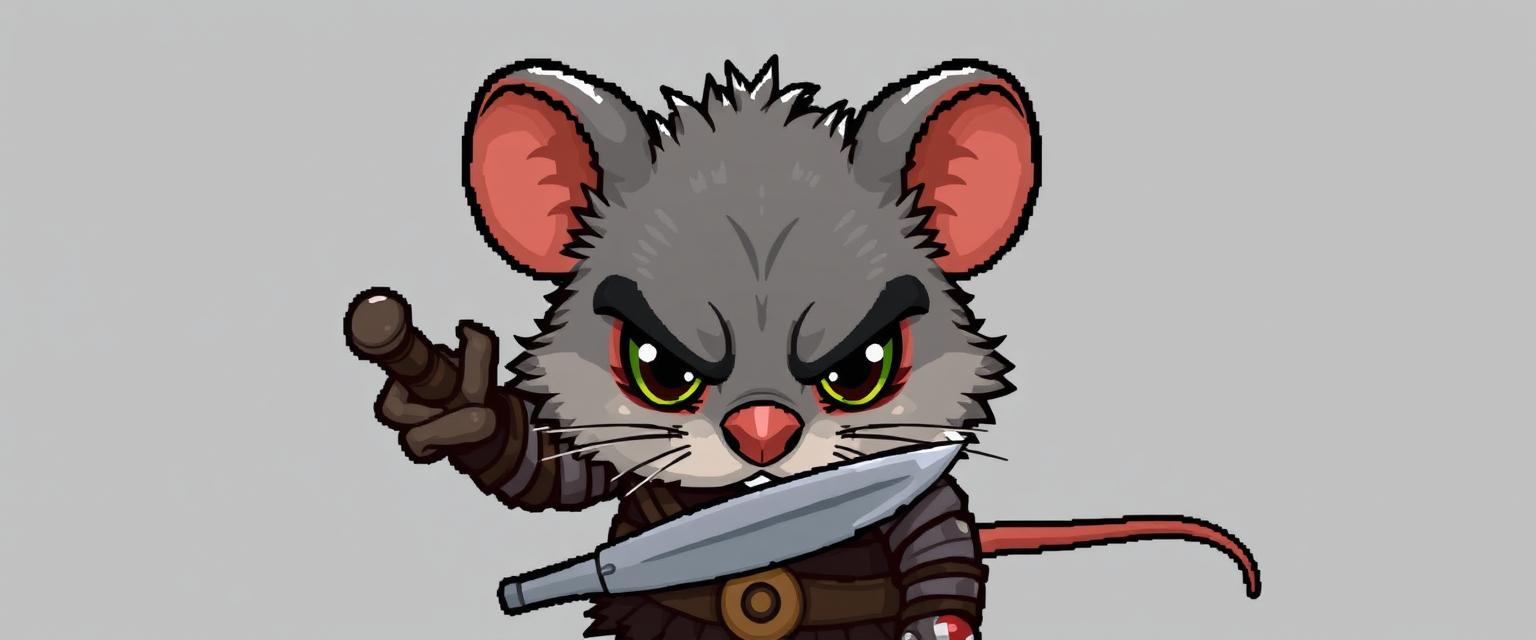 A fierce medieval mouse character, depicted in a front view with a pixelated art style
