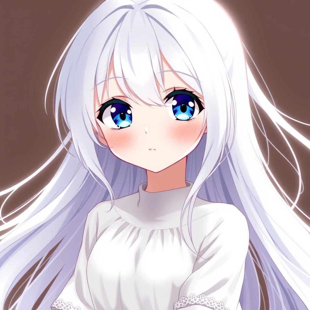 A beautiful anime girl with long, flowing white hair cascading down her back